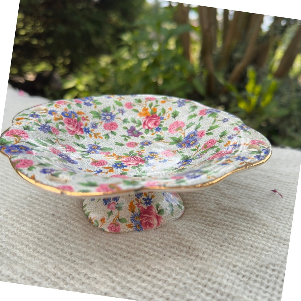 Royal Winton Old Cottage Chintz Comport Pedestal Vintage Grandmillennial 7.5"
